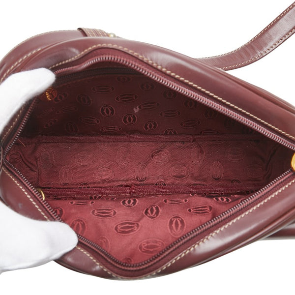 カルティエ マストライン 斜め掛け ショルダーバッグ ワインレッド ボルドー レザー レディース CARTIER 【中古】