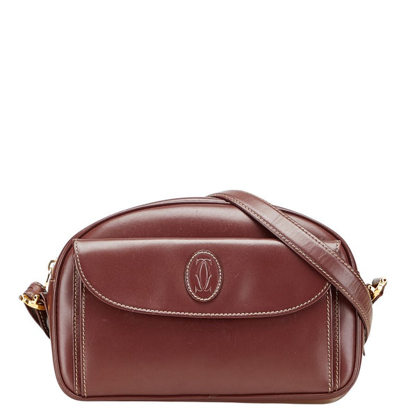 カルティエ マストライン 斜め掛け ショルダーバッグ ワインレッド ボルドー レザー レディース CARTIER 【中古】