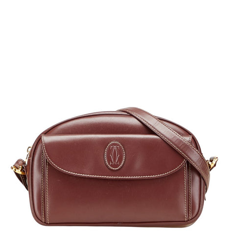 カルティエ マストライン 斜め掛け ショルダーバッグ ワインレッド ボルドー レザー レディース CARTIER 【中古】