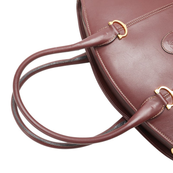 カルティエ マスト ドゥ カルティエ ハンドバッグ ワインレッド ボルドー レザー レディース CARTIER 【中古】