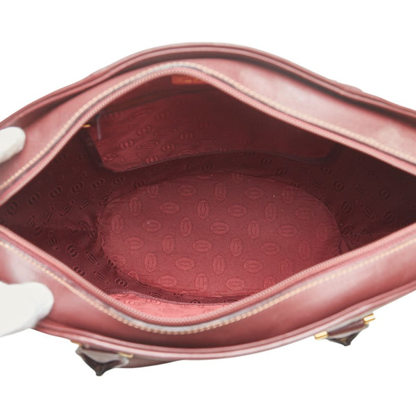 カルティエ マスト ドゥ カルティエ ハンドバッグ ワインレッド ボルドー レザー レディース CARTIER 【中古】