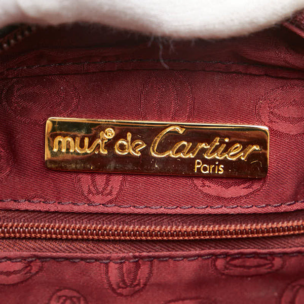 カルティエ マスト ドゥ カルティエ ハンドバッグ ワインレッド ボルドー レザー レディース CARTIER 【中古】