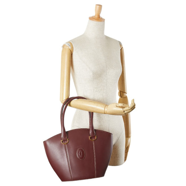 カルティエ マスト ドゥ カルティエ ハンドバッグ ワインレッド ボルドー レザー レディース CARTIER 【中古】