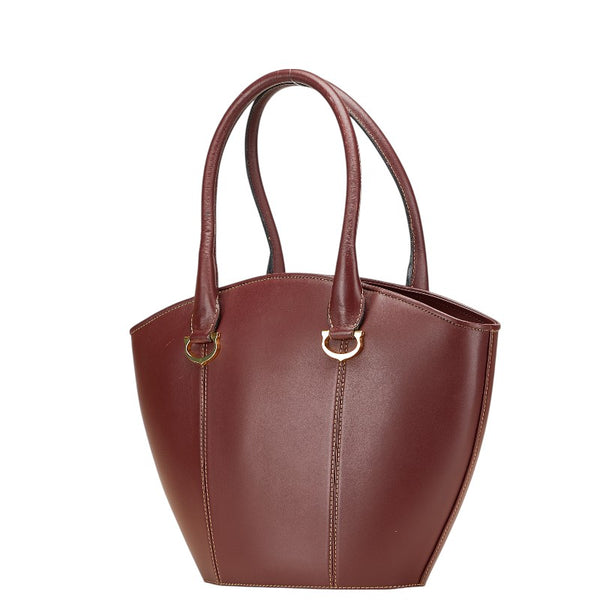 カルティエ マスト ドゥ カルティエ ハンドバッグ ワインレッド ボルドー レザー レディース CARTIER 【中古】