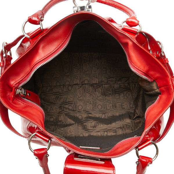 サルヴァトーレフェラガモ ガンチーニ ハンドバッグ AB-21 A050 レッド エナメル レディース Salvatore Ferragamo 【中古】