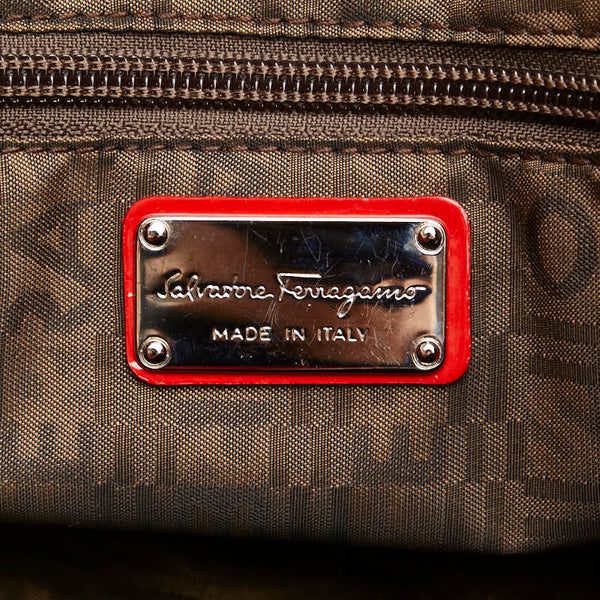 サルヴァトーレフェラガモ ガンチーニ ハンドバッグ AB-21 A050 レッド エナメル レディース Salvatore Ferragamo 【中古】