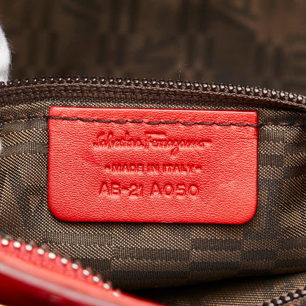 サルヴァトーレフェラガモ ガンチーニ ハンドバッグ AB-21 A050 レッド エナメル レディース Salvatore Ferragamo 【中古】