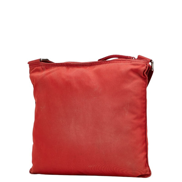 プラダ 三角ロゴプレート 斜め掛け ショルダーバッグ レッド ナイロン レディース PRADA 【中古】