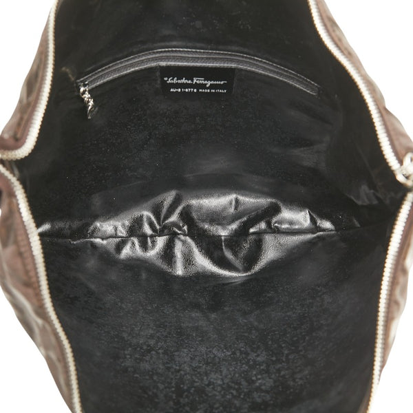 サルヴァトーレフェラガモ ワンショルダーバッグ ブラウン ナイロン レザー レディース Salvatore Ferragamo 【中古】