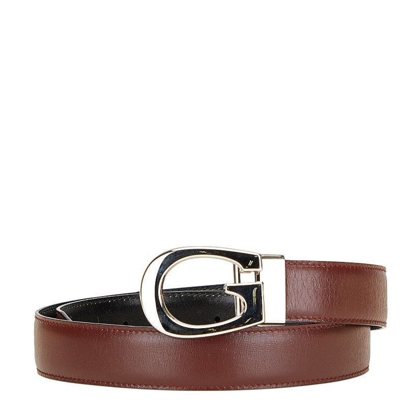 グッチ Gバックル ベルト 80.32 036 1450 1103 ワインレッド シルバー レザー レディース GUCCI 【中古】