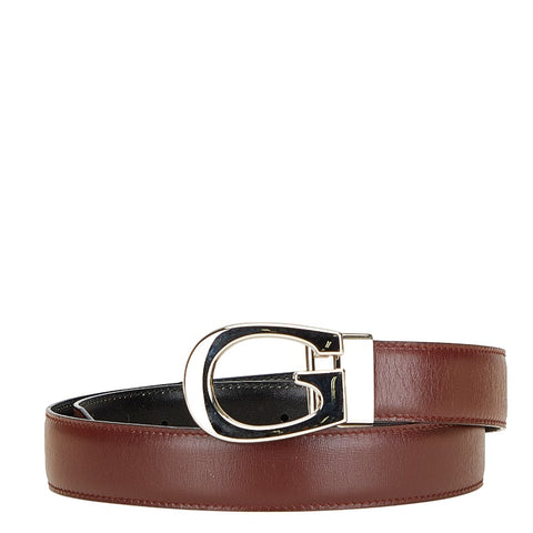 グッチ Gバックル ベルト 80.32 036 1450 1103 ワインレッド シルバー レザー レディース GUCCI 【中古】