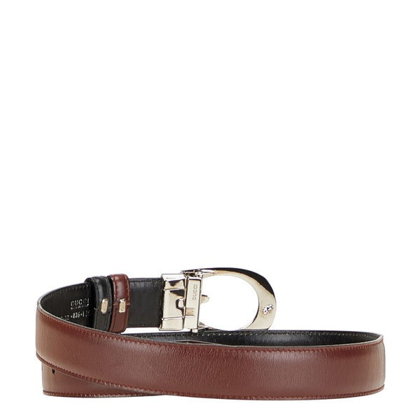 グッチ Gバックル ベルト 80.32 036 1450 1103 ワインレッド シルバー レザー レディース GUCCI 【中古】