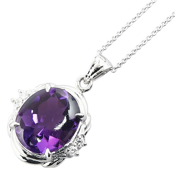 Pt900 プラチナ Pt850 プラチナ アメジスト4.15ct ダイヤ0.07ct ペンダントネックレス レディース 【中古】