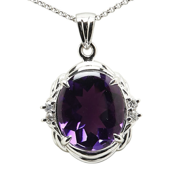 Pt900 プラチナ Pt850 プラチナ アメジスト4.15ct ダイヤ0.07ct ペンダントネックレス レディース 【中古】