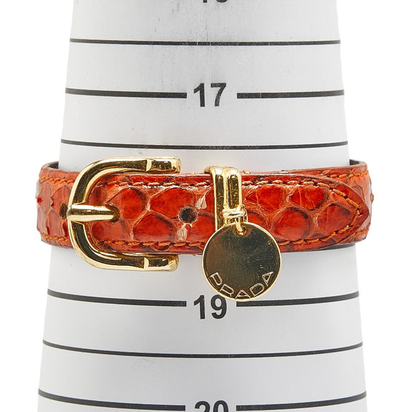 プラダ パイソン型押し ベルト ブレスレット レッド系 レザー レディース PRADA 【中古】