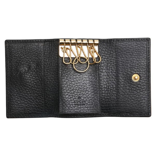 グッチ プチマーモント ダブルＧ キーケース 6連 456118 ブラック レザー レディース GUCCI 【中古】