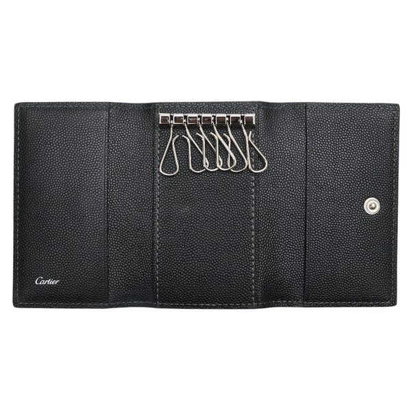 カルティエ ロゴプレート キーケース 6連 ブラック レザー メンズ CARTIER 【中古】