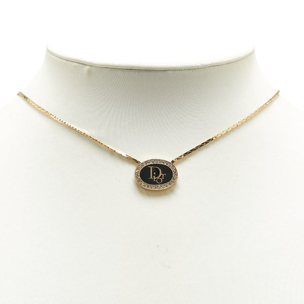 クリスチャンディオール オーバルブリーク ペンダントネックレス ゴールド メッキ ラインストーン レディース Christian Dior 【中古】