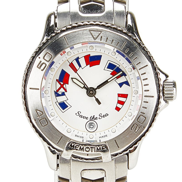 コルム メモタイム セイブ ザ シー 腕時計 クオーツ ホワイト文字盤 ステンレススチール ソフィアクリスタル レディース CORUM 【中古】