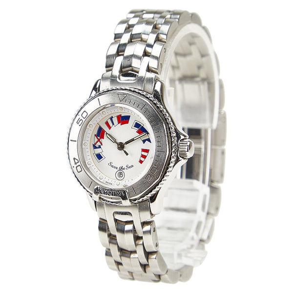 コルム メモタイム セイブ ザ シー 腕時計 クオーツ ホワイト文字盤 ステンレススチール ソフィアクリスタル レディース CORUM 【中古】