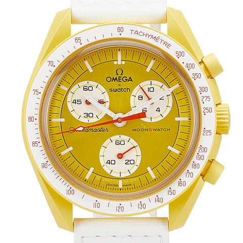 オメガ × スウォッチ SWATCH ミッション トゥ ザ サン 腕時計 S033J100 クオーツ ゴールド文字盤 ナイロン バイオセラミック メンズ OMEGA 【中古】