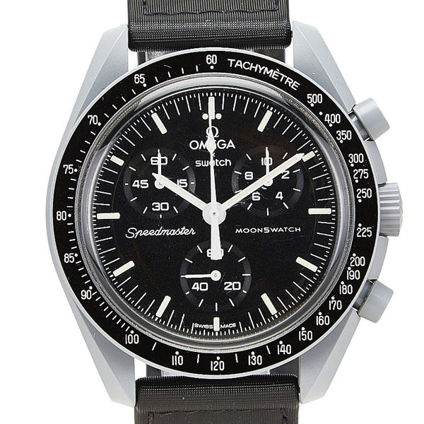 オメガ ×スウォッチ ムーンスウォッチ MISSION TO THE MOON 腕時計 SO33M100 クオーツ ブラック文字盤 セラミック ナイロン メンズ OMEGA 【中古】