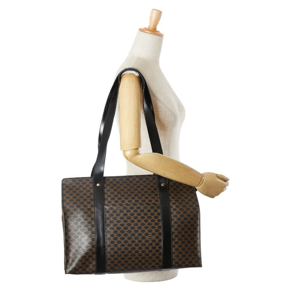 セリーヌ マカダム トートバッグ ハンドバッグ ブラック ブラウン PVC レザー レディース CELINE 【中古】