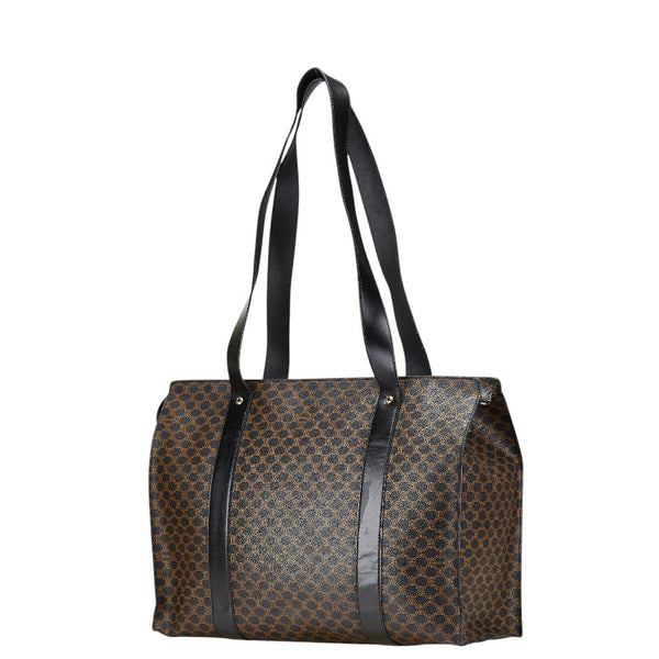 セリーヌ マカダム トートバッグ ハンドバッグ ブラック ブラウン PVC レザー レディース CELINE 【中古】