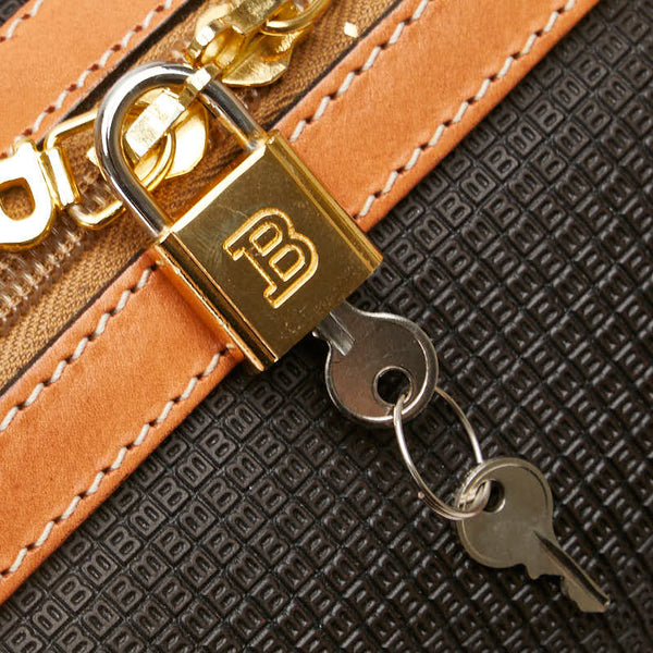 バリー ロゴ ハンドバッグ ボストンバッグ ブラウン レザー レディース BALLY 【中古】