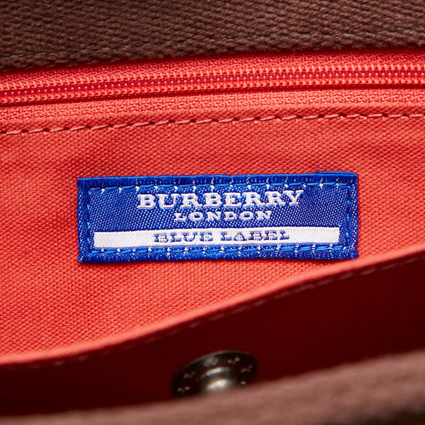 バーバリー ロゴ トートバッグ ハンドバッグ ブラウン ピンク キャンバス レザー レディース BURBERRY 【中古】