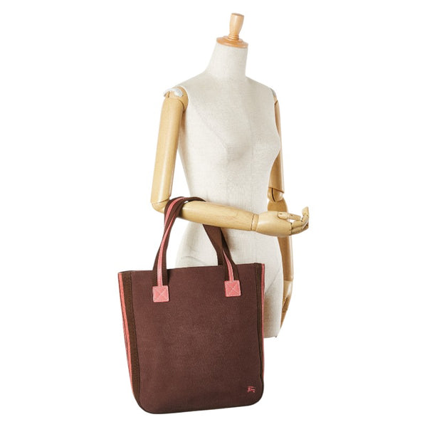 バーバリー ロゴ トートバッグ ハンドバッグ ブラウン ピンク キャンバス レザー レディース BURBERRY 【中古】