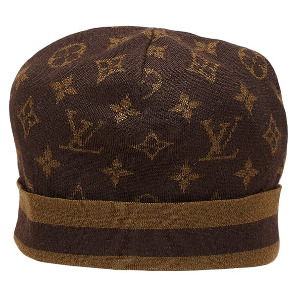 ルイ ヴィトン モノグラム ニット帽 ニットキャップ 帽子 ブラウン カシミヤ シルク レディース LOUIS VUITTON 【中古】