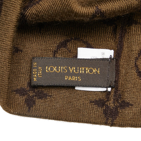 ルイ ヴィトン モノグラム ニット帽 ニットキャップ 帽子 ブラウン カシミヤ シルク レディース LOUIS VUITTON 【中古】