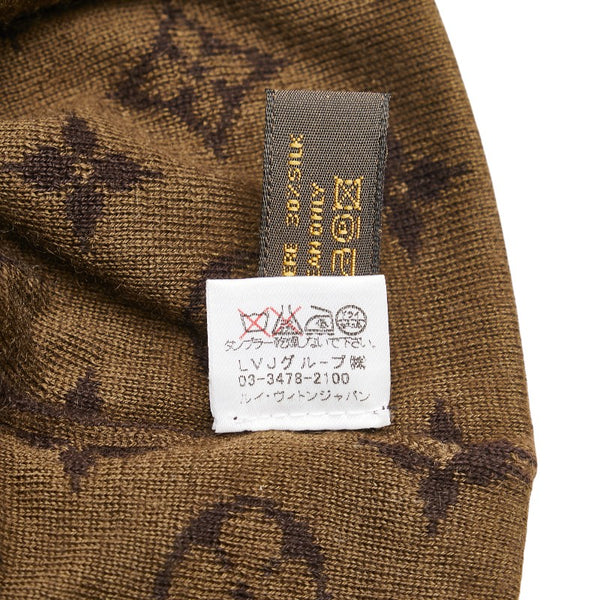 ルイ ヴィトン モノグラム ニット帽 ニットキャップ 帽子 ブラウン カシミヤ シルク レディース LOUIS VUITTON 【中古】