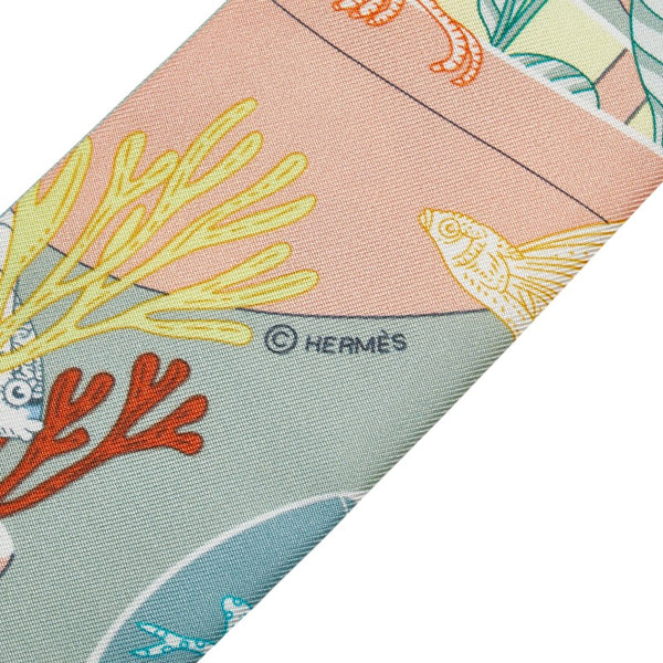 エルメス ツイリー PRECIOUS PARADISE ヴェールアマンド スカーフ グリーン シルク レディース HERMES 【中古】