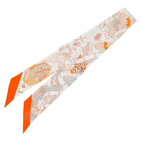 エルメス ツイリー SPLASH PARK スプラッシュパーク スカーフ オレンジ マルチカラー シルク レディース HERMES 【中古】