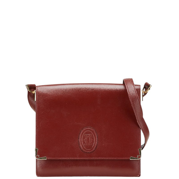 カルティエ マストライン ショルダーバッグ ワインレッド ボルドー レザー レディース CARTIER 【中古】