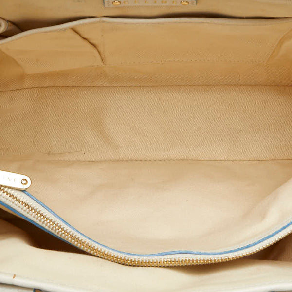 セリーヌ ブギーバッグ ストライプ ハンドバッグ ブルー ホワイト キャンバス レザー レディース CELINE 【中古】