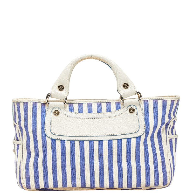 セリーヌ ブギーバッグ ストライプ ハンドバッグ ブルー ホワイト キャンバス レザー レディース CELINE 【中古】