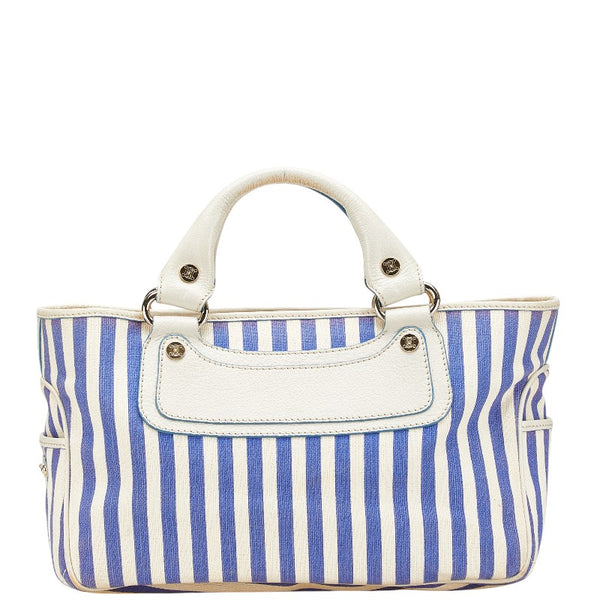 セリーヌ ブギーバッグ ストライプ ハンドバッグ ブルー ホワイト キャンバス レザー レディース CELINE 【中古】