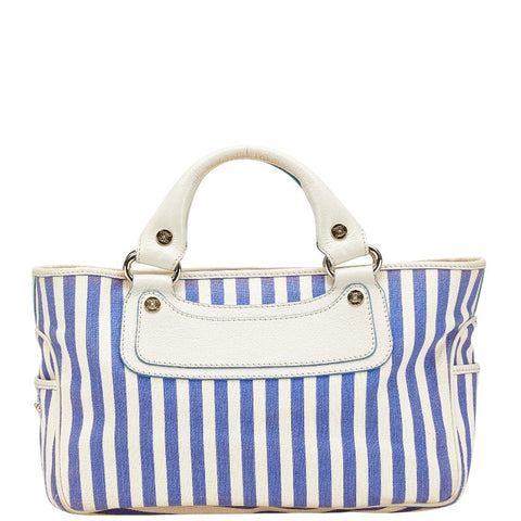 セリーヌ ブギーバッグ ストライプ ハンドバッグ ブルー ホワイト キャンバス レザー レディース CELINE 【中古】