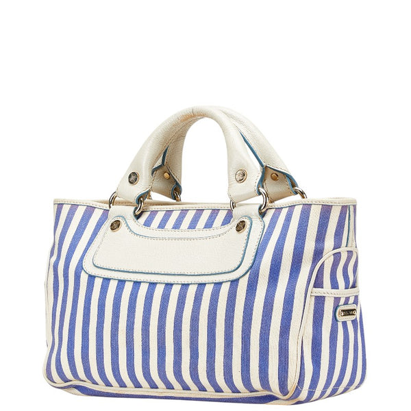 セリーヌ ブギーバッグ ストライプ ハンドバッグ ブルー ホワイト キャンバス レザー レディース CELINE 【中古】