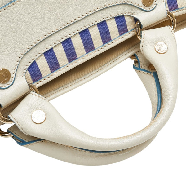 セリーヌ ブギーバッグ ストライプ ハンドバッグ ブルー ホワイト キャンバス レザー レディース CELINE 【中古】
