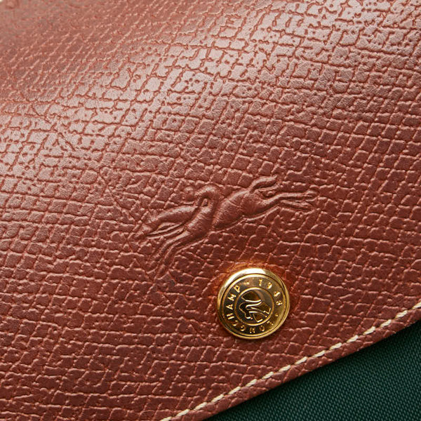 ロンシャン ル プリアージュL トートバッグ ショルダーバッグ グリーン ブラウン ナイロン レザー レディース Longchamp 【中古】