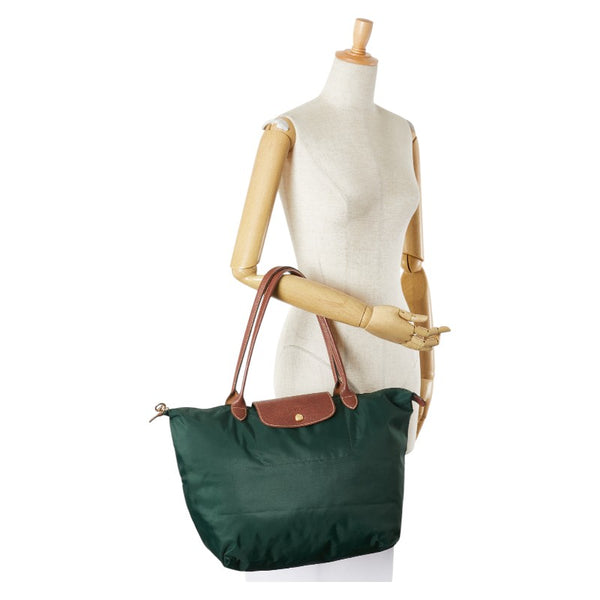 ロンシャン ル プリアージュL トートバッグ ショルダーバッグ グリーン ブラウン ナイロン レザー レディース Longchamp 【中古】