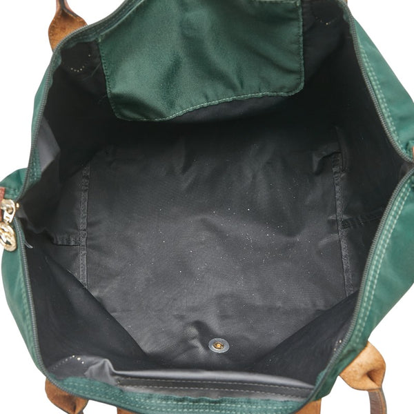 ロンシャン ル プリアージュL トートバッグ ショルダーバッグ グリーン ブラウン ナイロン レザー レディース Longchamp 【中古】