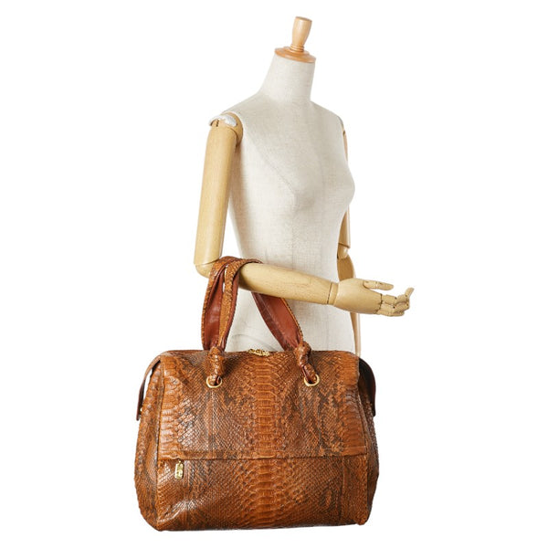 エレガンス トートバッグ ハンドバッグ ブラウン パイソン レザー レディース ELEGANCE 【中古】