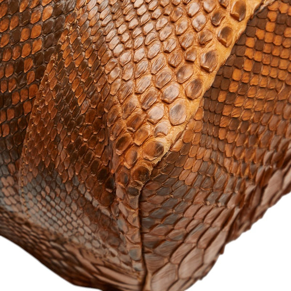 エレガンス トートバッグ ハンドバッグ ブラウン パイソン レザー レディース ELEGANCE 【中古】