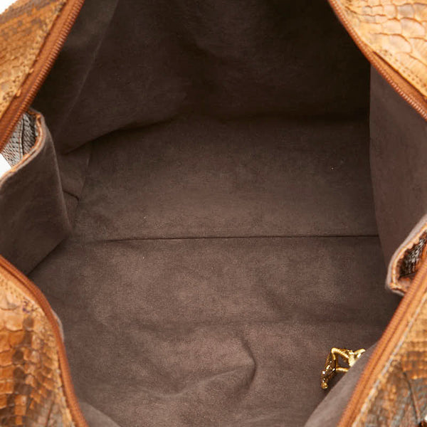 エレガンス トートバッグ ハンドバッグ ブラウン パイソン レザー レディース ELEGANCE 【中古】