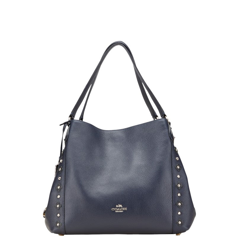コーチ フラワー 花 スタッズ ハンドバッグ トートバッグ ネイビー ブラック レザー レディース COACH 【中古】